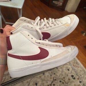 Nike White and Maroon High-Top Sneakers